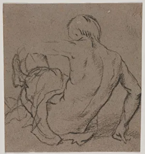 Man Seated on the Ground, Seen from Behind (recto); Sketch (verso), 1500s. Creator: Unknown