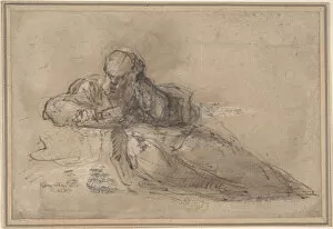 Brush And Brown Wash Collection: Man Seated on the Ground, Writing, 17th century. Creator: Anon