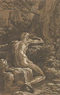 Narcissus Prints: Man seated viewed from behind (Narcissus), ca. 1527-30. Creator: Antonio da Trento