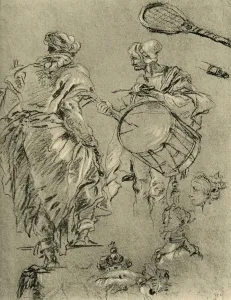Man seen from behind; a drummer and small studies, 1751-1752, (1928). Artist