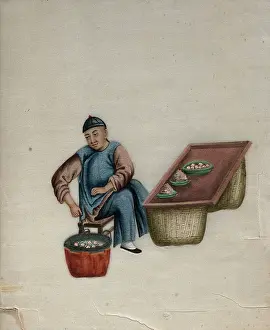 Vendor Prints: A man selling steamed dumplings (?), 1800. Creator: Unknown