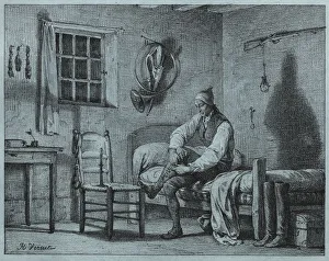The Man-Servant of Limier Rising from Bed, c. 1818. Creator: Horace Vernet (French, 1789-1863)