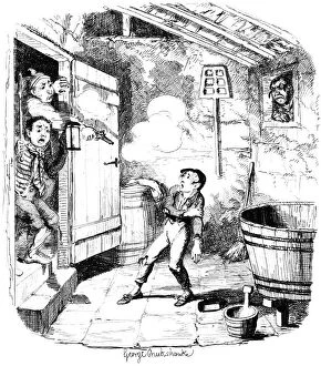 Images Dated 18th July 2007: A man shoots a young boy who he suspects of stealing, 19th century.Artist: George Cruikshank