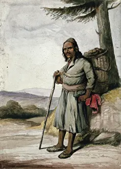 1866 Prints: A man of Simla, standing with a panier on his back, 1866. Creator: R Clint