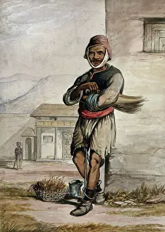 1866 Prints: A man of Simla, standing in a prison with manacles around his ankles