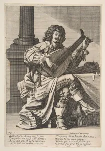 Slashed Prints: Man Singing and Playing a Lute, mid to late 17th century. Creator: Abraham Bosse