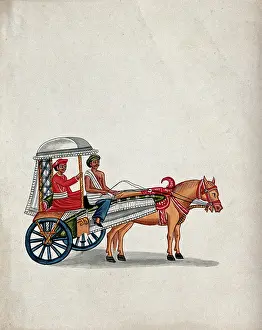 Canopy Prints: A man sitting in a small carriage pulled by a horse