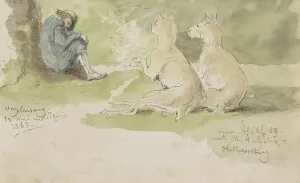 Tavenraat Johannes Prints: Man sitting against a stump with two dogs, 1868. Creator: Johannes Tavenraat