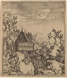 Wooden Bridge Prints: Man on a Small Wooden Bridge, probably c. 1645 / 1656. Creator: Allart van Everdingen
