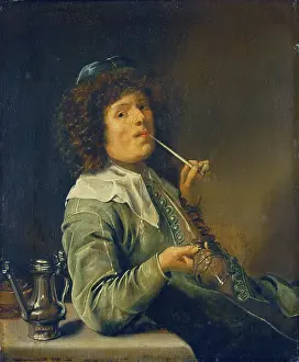 Tobacco Prints: Man Smoking and Holding an Empty Wine Glass, c1632-1634. Creator: Jan Miense Molenaer