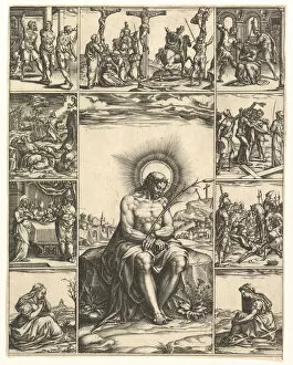 The Man of Sorrows; an image of Christ surrounded by nine vignettes depicting scenes of