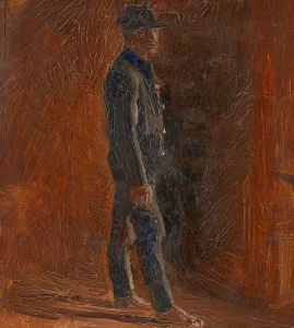 Anticipation Prints: Man Standing Barefoot with a Hat, 1908-1910. Creator: Ladislav Mednyanszky