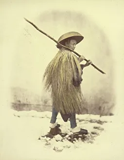 Vignette Prints: Man in a Straw Coat, 1866-1867. Creator: Felice Beato