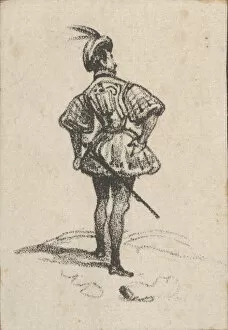 Adam Victor Gallery: Man with sword and feathered hat, viewed from the back, mid-19th century