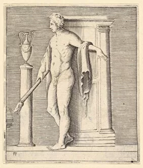 Mystery Collection: Man with Torch at Temple Door, published ca. 1599-1622. Creator: Unknown
