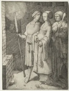 Lucas Van Leyden Dutch Prints: The Man with the Torch and a Woman Followed by a Fool