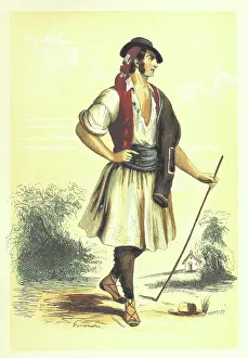 Nanteuil Celestin Prints: Man in traditional costume, 1848. Creators: Adolphe Francois Pannemaker, Estaquier