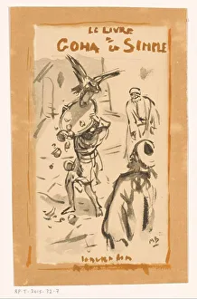 Book Cover Prints: Man with a tray attacked by a bird of prey, c.1925. Creator: Marius Bauer