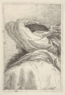 Tiepoli Prints: Man in a turban, depicted in bust length format from behind in three-quarters view, fr