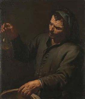 Wrinkle Prints: Man with Urine Bottle in his Hand, c.1650-c.1674. Creator: Antonio Zanchi