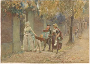 Itinerant Prints: Man with a viewing box, and a seller of songs, 1868-1928. Creator: Henry Reynolds Steer