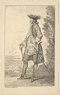 Antoine Watteau Collection: Man walking and carrying a cane in his right hand, shown in three-quarters view with h