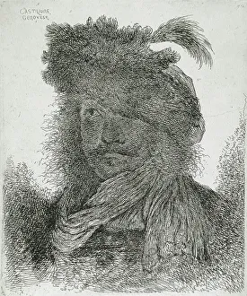 Man Wearing a Plumed Fur Cap and a Scarf, between circa 1647 and circa 1651. Creator: Giovanni Benedetto Castiglione