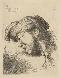 Castiglione Gallery: Man wearing a turban, a tie fastened around his neck, facing left, from the series
