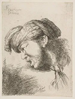 Man wearing a turban, a tie fastened around his neck, facing left, from the series of