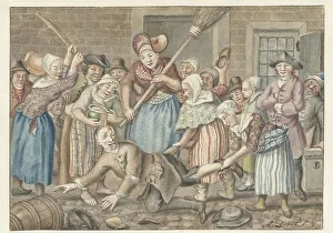 Beating Prints: A man who had beaten his wife is punished by a group of women in the Vinkestraat in Amsterdam