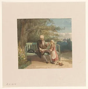 Storyteller Prints: Man who reads to a small child, 1836-1900. Creator: Elchanon Verveer