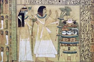 Book Of The Dead Gallery: A man and his wife making offerings to Osiris, from the Egyptian Book of the Dead