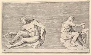 Veneziano Prints: Man with Wing; Man with Vase and Dog, published ca. 1599-1622. Creator: Unknown