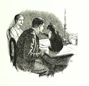 Scrutoire Prints: Man and woman with a cat, 1896. Creator: Unknown