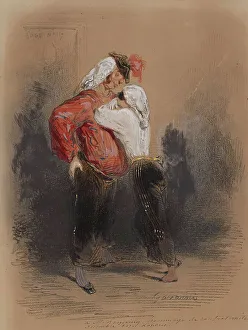 Reliance Prints: Man and Woman in Fancy Dress, 1847. Creator: Paul Gavarni