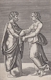 Man and Woman Holding Hands, 1516-17. Creator: Agostino Veneziano Man and Woman Holding Hands, 1516-17. Creator: Agostino Veneziano