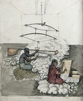 Cotton Prints: A man and a woman making cotton, (between 1800 and 1899?). Creator: Unknown