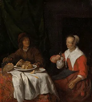 Gabriel Mitzu Prints: Man and Woman at a Meal, 1650-1660. Creator: Gabriel Metsu