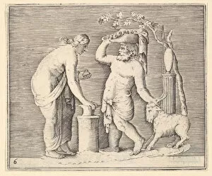 Carrying On Head Collection: Man and Woman Sacrificing a Goat, published ca. 1599-1622. Creator: Unknown