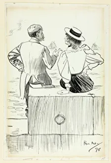 Phil May Prints: Man and Woman Sitting on Wharf, 1898. Creator: Philip William May