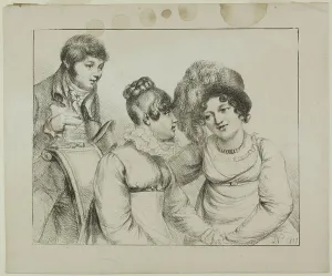 Secret Prints: Man and Two Women Conversing, 1817. Creator: Vivant Denon