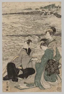Man and Two Women at the Sea Shore, 1769-1825. Creator: Utagawa Toyokuni (Japanese, 1769-1825)