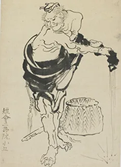 Claw Prints: Man wringing out his robe, late 18th-early 19th century. Creator: Hokusai