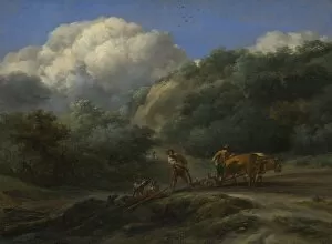 A Man and a Youth ploughing with Oxen, c. 1650. Artist: Berchem, Nicolaes (Claes) Pietersz, the Elder (1620-1683)