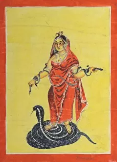 Kalighat Painting Gallery: Manasa, The Snake Goddess, 1800s. Creator: Unknown