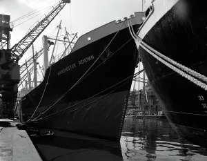 Greater Manchester Prints: The Manchester Renown in dock on the Manchester Ship Canal, 1964