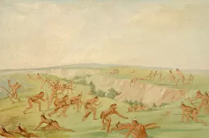 Plains Indian Gallery: Mandan Attacking a Party of Arikara, 1832-1833. Creator: George Catlin