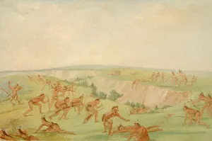 Arikara Prints: Mandan Attacking a Party of Arikara, 1832-1833. Creator: George Catlin
