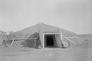 Lodge Prints: Mandan earthen lodge, c1908. Creator: Edward Sheriff Curtis