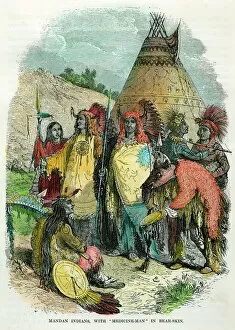 American West Gallery: Mandan Indians, with Medicine Man in Bear Skin, c1875